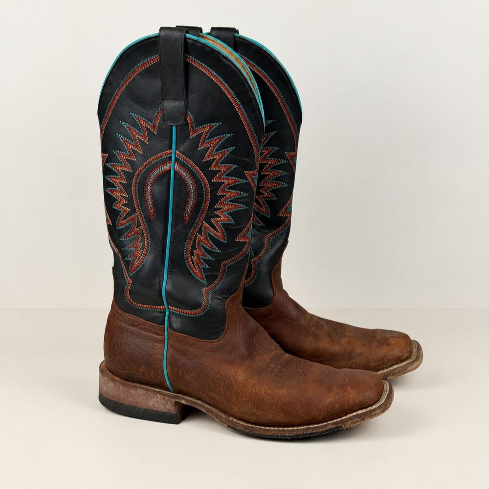 Horse Power 1854 Mens 8.5 Distressed Bison Leather Cowboy Boots Square Toe Weste
